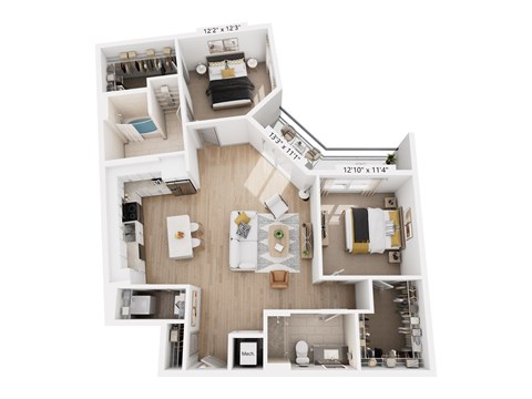 Floor plan for 2 beds, 2 baths, 1248 sqft